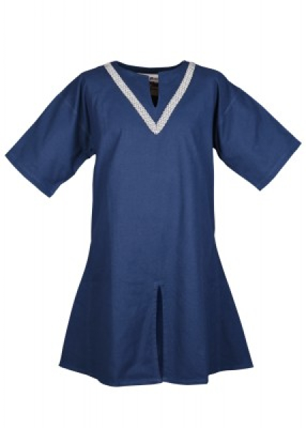 Mittelalter-Tunika Ailrik mit Bordüre, kurzarm, blau